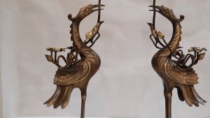Đôi hạc thờ cánh sen chùm bằng đồng cao 52 cm 2 công nghệ 2 màu (cạo)