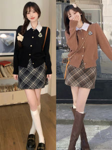 Bộ Hai Mảnh Dệt Kim Cỡ Lớn Phong Cách Hàn Quốc Và Váy Ngắn Dành Cho Nữ Mùa Thu Mùa Đông Cổ Polo Cao Vòng Eo Một Dòng Váy