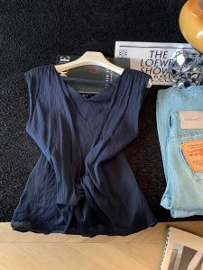 Áo Dây V-neck Mỏng Màu Trắng Elegent Mới Hè Knot Slim Mặc Ngoài Trời