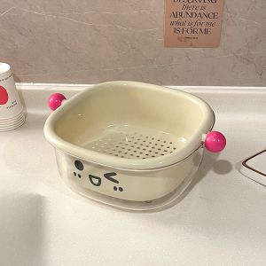 Cute Double Layer Thickened Home Kitchen Living Room Sink Two in One Fruit Washing Dish Mini Vegetable Basin Draining Basket
