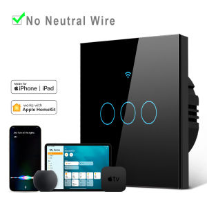 WiFi Smart Switch Neutral Wire Or No Neutral Work with Apple Homekit Siri Voice US EU Light Wall Touch Switch 90-240V 1/2/3Gang