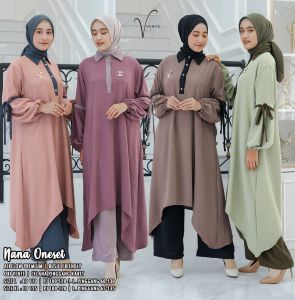 Baju Muslim Long Tunik Shibori Casual Setelan Celana Kulot Lebar Nana One Set Bahan Airflow Premium Busana Syari | GOODSAJI HIJABSTUFF