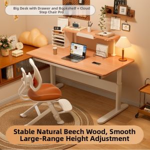 QINGJIE | Adjustable Solid Wood Study Desk Set