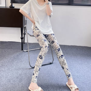 Summer New Arrival Lace Print Mesh Leggings Womens High Waist Plus Size High Elastic Sun-Proof and Breathable Anti-Snagging Silk Cropped Pants