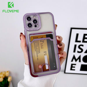 FLOVEME Plating Transparent Phone Case For iPhone 14 13 12 11 Pro Max X XR XS Max Clear Camera Protective Card Slots TPU Soft Shockproof Phone Cover