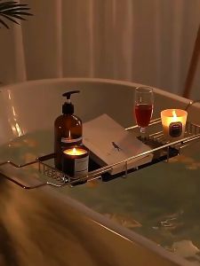 Tatakan Kamar Mandi Stainless & Rak Bathtub Dapat Ditarik