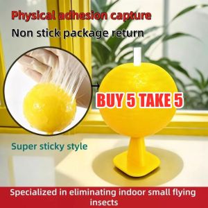 【BUY 5 TAKE 5】10pcs Sticky Bug Ball NonToxic Flying Insect Trap Fruit Fly Catcherfor Home Kitchen Fruit Fly Killer Trap Non-Toxic Yellow Ball Trap Super Sticky & Long-Lasting FlyCatcher for Indoor