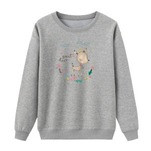 เสื้อฮู้ดคอกลมแขนยาวผ้าฝ้ายแท้สำหรับผู้หญิง ทรงหลวม สไตล์หวาน แฟชั่นฤดูร้อน 2024 เสื้อฮู้ดลำลองสำหรับใส่ไปเที่ยว