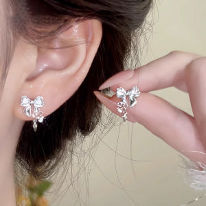 Elegant Simple Butterfly Knot Zircon Silver Earrings Womens Fashion Jewelry Fresh out Design Sensation Ear Decorations