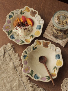 Nhà Bếp Nhật Bản Cổ Điển Handmade Plate Bữa Sáng Plate Nồi Súp Món Tráng Miệng Nồi Salad Nồi Tráng Men Dưới Hình Học