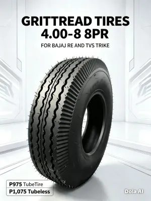 Grittread Tires 4.00-8 8PR for Bajaj RE and TVS Trike - Strong Durable Reliable - Tube Tire P975 Tubeless P1075 - Perfect for Bajaj RE and TVS Trike - Affordable Price Premium Quality