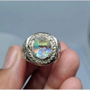 Cincin batu kalimaya full jarong pelangi dim 11x9 cutting / kalimaya banten afrika india australi