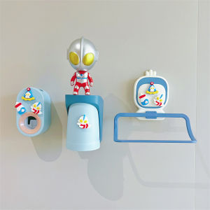 Cartoon Wall-Mounted Toothbrush Holder Childrens Toothbrush Cup Organizer Magnetic Absorption No Drilling Required Bathroom Storage Rack