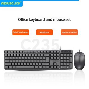 NexusClick Arabic English Wired Keyboard Mouse Combo104 Keys Splash Proof Silent Ergonomic Keyboard Quiet Mouse Plug and Play