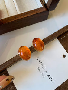 CAFFTI | Amber Color Waterdrop 925 Silver Earrings Feminine Luxury Retro Hong Kong Style