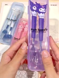 Kuromi Spoon And Fork Set For Kids Sanrio Student Portable Fork Spoon Cartoon Tableware 2-Piece Set Sanrio Stainless Steel Tableware