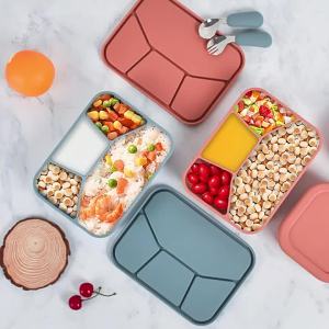 Eco-friendly Microwave-safe Silicone Lunch Box 4 Compartments Heart-shaped Divider
