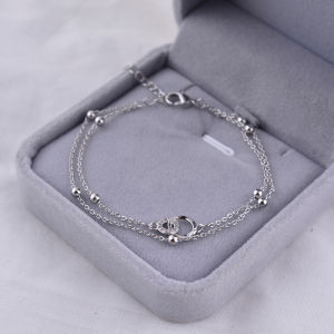 925 Sterling Silver Bracelet for Women Light Luxury Minority Ins Twin Double-Layer Double-Ring Bracelet Valentines Day Gift for Girlfriend Lettering