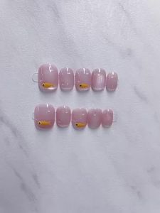 【5in1 Toolkit+HANDMADE】Artificial Nail Small Yellow Croaker Bubble Pink cats eye Phototpy Fake Nail Patch Press on Nails Reusable
