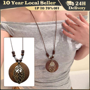 Retro Leaf Wooden Necklace Accessories Autumn and Winter Long Womens Versatile Sweater Chain
