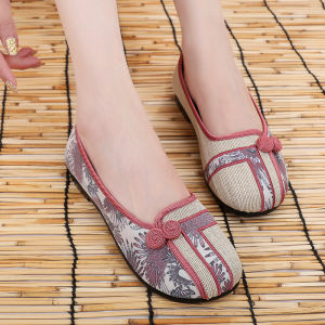 ฤดูใบไม้ผลิส้นแบนปักรองเท้าสําหรับสตรีBreathableสไตล์ปักกิ่งแบบดั้งเดิมรองเท้าสบายๆน้ําหนักเบา