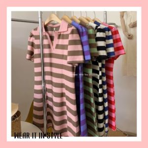 ชุดเดรสสั้นคอปกสีผ้าลายขวางสวย สุดฮิตต มีลายให้เลือกแบบจุกๆ ราคาประหยัด สองสี หรือสายสี ปะ ปริมาณ 45 ครั้ง