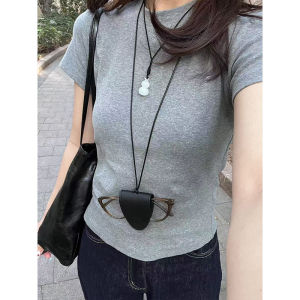 Womens Cotton Elastic Short Sleeve T-Shirt round Neck Slim Fit Base Shirt Versatile Casual Style Comfortable Breathable