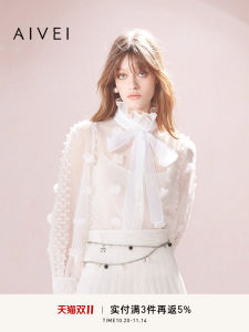 Aivei Elegant Ladylike See-through 3D Shirt R750128D Commute Style Ribbon Tie Long Sleeve Stand Collar Fashionable Womens Top