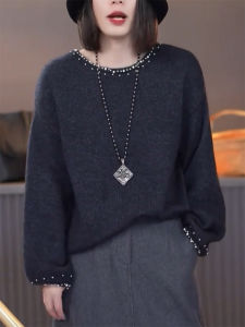QINGNAER | Loose Casual Embellished Autumn Winter Sweater