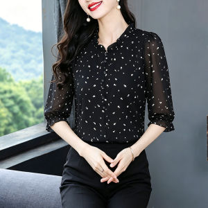 DAIXIANGFEIZI | Áo Sơ Mi Chiffon Hoa Văn Mới Cho Mẹ Tay 3/4 Mùa Xuân và Thu