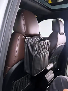 HOL Car Seat Middle Storage Bag Nappa Leather High Capacity 3-Layer Odor-Free Structure Universal Fit Child Protection Netting