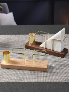Nordic Real Wood Tissue Holder Table Napkin Rack Creative Toothpick Tube Tissue Box Home Desktop Decoration Iron Art Craft