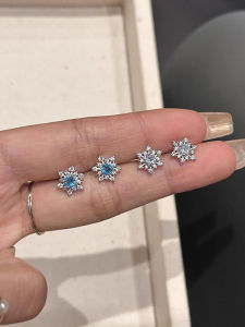 ต่างหูเพชรแหวนสีน้ำเงินหิมะแฟชั่นสำหรับผู้หญิง ดีไซน์เฉพาะตัว สไตล์ไฮเอนด์ เครื่องประดับหูอเนกประสงค์ ต่างหูแบบใหม่ปี 2025