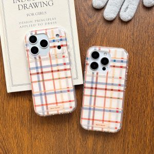 Minimalist Color Collision Splashed Ink Line Grid Pattern Shockproof Protective Phone Cover Case for iPhone 17 16 15 14 Pro Max