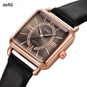 นาฬิกาสายหนังของผู้หญิงทรงสี่เหลี่ยมจัตุรัสสุดหรูทันสมัยหน้าปัดโรมันที่ละเอียดอ่อนและเรียบง่ายนาฬิกาหนังแฟชั่นของผู้หญิง