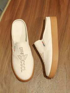 Mens Summer Breathable Slip-On Shoes No Back Covering Toe Anti-Slip Wear-Resistant Casual Canvas Shoes Comfortable Lazy Man Sandals