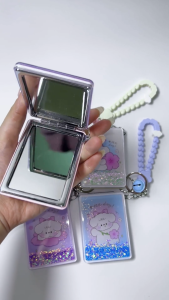 LUNI Cute running glitter mirror with beaded keychain double sided mirror bag accessories pendant good quality