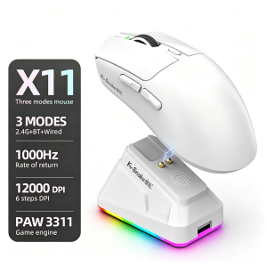 Kebidumei | KEBIDUMEI X11 PAW3311 Tri-Mode Wireless Mouse 12000 DPI Gaming Mouse RGB Touch Magnetic Charging Base Bluetooth /2.4G/Wired Mice