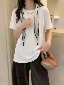 AIYITI | Unique Stylish Matching Scarf Short Sleeve T-Shirt Womens Top