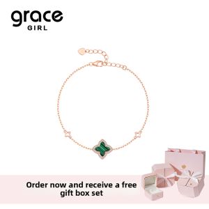 Grace Girl | Lucky Four-Leaf Clover Necklace Malachite & Silver
