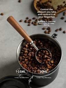 SHELI | Long Handle Stainless Steel Coffee Measuring Spoon Walnut Wood Handle