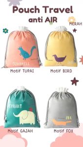 Gratis Semua - Pouch Travel Karakter Hewan Serbaguna / Tas Serut String Bag Waterproof / Tempat Penyimpanan Pakaian Make Up Pouch