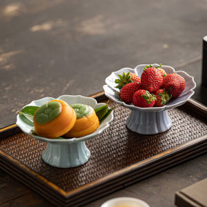 High Pedestal Chinese Ceramic Platter for Teas Desserts and Fruit