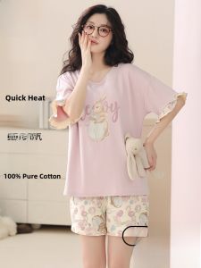 MiiOW | Bộ đồ ngủ cotton nguyên chất cho nữ mùa hè 2025 Áo thun cổ tròn tay ngắn quần short thoáng khí thoải mái mặc ở nhà