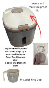 12kg Rice Box Dispenser with Measuring Cup – Insect and Moisture Proof Food Storage