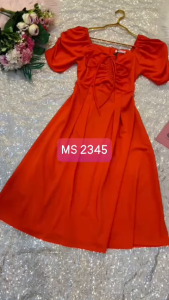 Mydu shop | MS 2345 – Đầm suông xòe thun tay ngắn rút dây ngực thắt nơ tinh tế