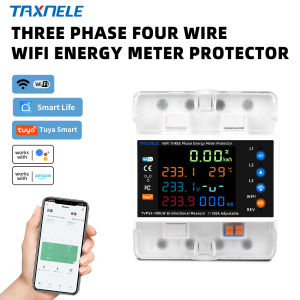 3P 100A Tuya WiFi Smart Bi-Directional Energy Power kWh Meter Leakage Over Under Voltage Protector Relay Switch Current Limit