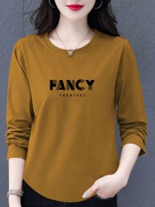 Pure Cotton Long Sleeves T-Shirt Womens Spring and Autumn New Arrival Loose Tummy Hiding Slimming Easiest for Match round Neck Bottoming Shirt K-style Tops Tide