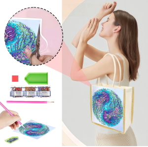 1 Piece of Diamond Painting Shopping bag Jellyfish Pattern Canvas Material Interchangeable pattern Creative gift for Travel