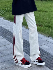 Quần Dài Nam American Grey Three Bars Dài Mùa Thu Đông Quần Thể Thao Thường Ngày Rộng Rãi Cạp Vừa Polyester Thẳng